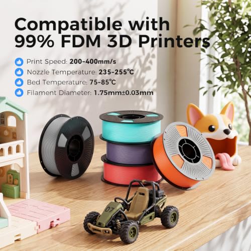 10 Color Bundle PETG 3D Printer Filament 1.75mm, Individually Vacuum Packed, 0.2kg Spool, 10 Pack, Total 2kg, Black+Cream White+Grey+Red+Dark Blue+Green+Orange+Pink+Beige Skin+Yellow