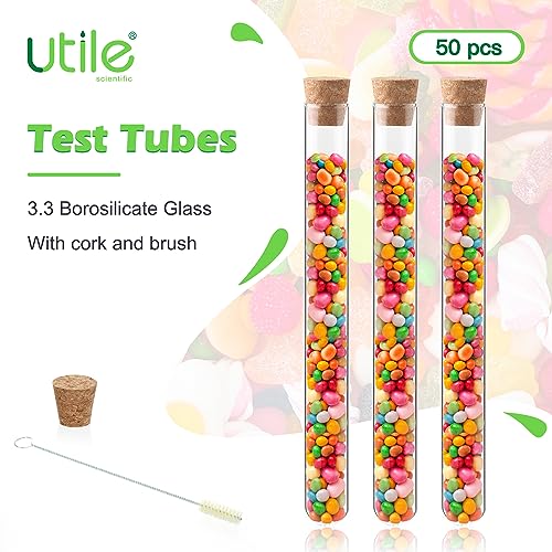 Utile 50pcs Glass Test Tubes, 3.3 Borosilicate Glass Material, 20ml Test Tubes, with Cork Stoppers and Brush, 4004.9012.50 - style: 50pcs of 16x150mm