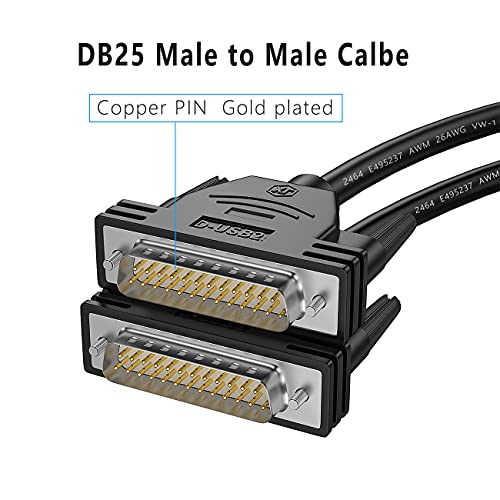 DB25 Male to Male Cable 10 feet, 26awg Tinned Copper Wires,Double-Shielded with Foil &Metal Braid, D-SUB 25 pin Cable RS232 Serial Cable in Black - color: Male to Male, size: 10 feet