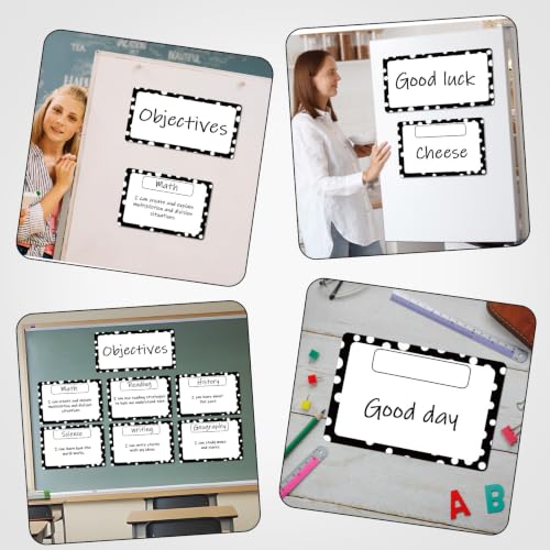 7Pcs Magnetic Write & Wipe Blank Labels, Black & White Polka Dot Dry Erase Learning Magnets with 1 Black Pen & Back Card (30 * 20cm), Classroom Office Home Organization Supplies - style: Polka Dot