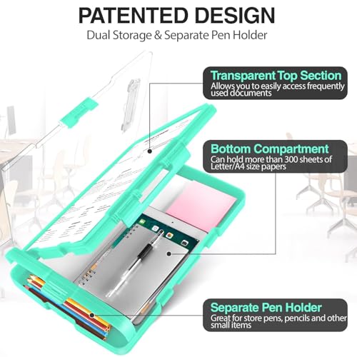Sooez Original Clipboard with Dual Storage, Heavy Duty Clip Boards 8.5x11 - color: Turquoise