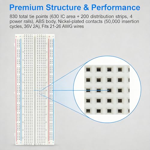 1-Pack 830 Point Solderless Breadboard, Solderless Prototype Circuit Board for Arduino DIY Electronics STEM Projects