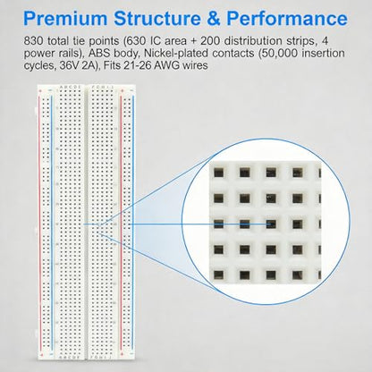 1-Pack 830 Point Solderless Breadboard, Solderless Prototype Circuit Board for Arduino DIY Electronics STEM Projects