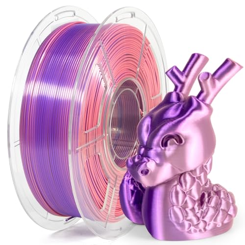 iSANMATE 3D Printer Filament, PLA Filament 1.75mm Dual Color Filament, Shiny Silk PLA Coextruded Filament, 3D Printing Filament Magic PLA,1 kg/Spool (Purple and Pink) - color: Purple + Pink, size: Silk PLA