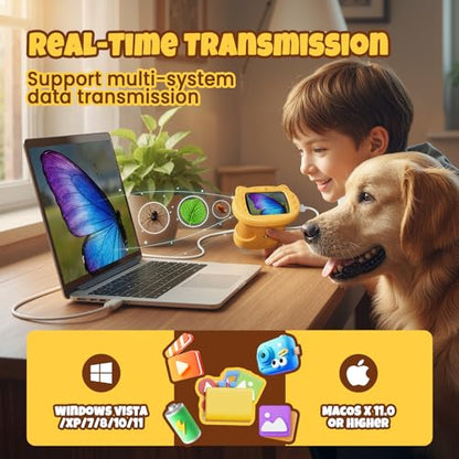 1000x Digital Microscope for Kids, Science Kits STEM Toy for Boy Girls 3-12 - color: Yellow