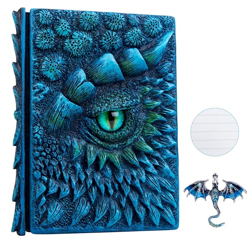 3D Dragon Eye Embossed Journal,Resin Engraving Notebook,Dnd notebook for Dragon Lovers ，Blank Paper,Hardcover Travel Notepad for Writing,Sketchbook,Collection,Gift,Decoration A4 and A5 Size (A5-Blue-Lined-Brooch) - color: A5-Blue-Lined-Brooch