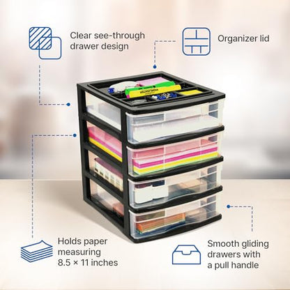 Gracious Living 4-Drawer Desktop/Countertop Organizer, Black/Clear, 4 Pack - size: 4 Pack