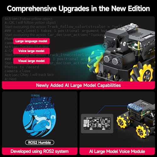 Yahboom Raspberry Pi 5 AI Vision Robot with Large AI Model 360° Mecanum Wheels Support Python Progamming Open Source Provide Installation Instructions Tech - color: Standard Without RPi5