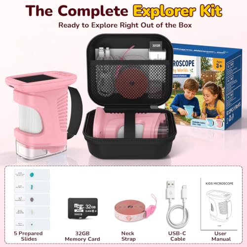 1000X Handheld Digital Microscope for Kids: Includes 32GB Card & EVA Case - color: Pink