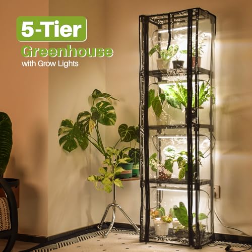 Indoor Greenhouse with Grow Lights, 11.8x15.7x59 - size: greenhouse -11.8×15.7×59inch