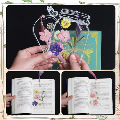 Kaluofan 103PCS Bookmark Making Kit, Transparent Flower Bookmarks, Handmade Dried Flower Bookmark Kit for School, DIY Bookmark Kit with Abundant Bottle Bookmarks Dried Flowers Tassels and Tweezer - color: L00, size: 100PCS