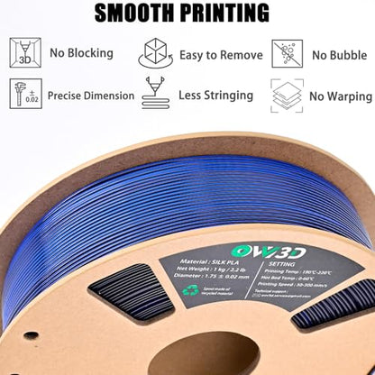 OVV3D Silk PLA Filament 1.75mm, Dual Color PLA Filament 3D Printer Filament, Black Blue 3D Printing Filament +/-0.02mm, 1kg Spool /2.2lb - color: Dual-color Black Blue