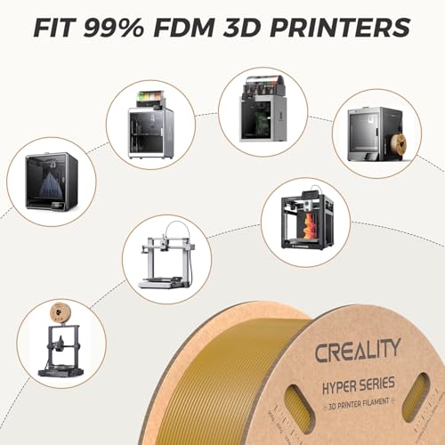 Official CREALITY Hyper PLA Filament 1.75mm, High Speed PLA 30-600mm/s Rapid 3D Printer Filament, Dimensional Accuracy +/-0.02mm,Stronger Toughness, Fit Most FDM 3D Printers, 1KG(2.2lbs) Spool Gold - color: Gold