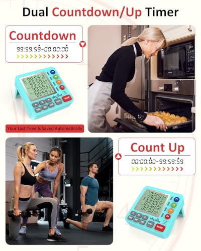 Digital Kitchen Timer with 4 Channel, Loud Alarm and Silent Mode - color: Mint Green