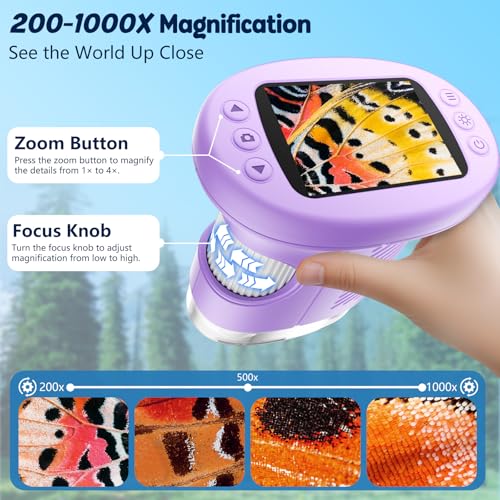 Odatay 2.4" 4K 1000X Digital Kids Microscope with 32G Card 12 Slides Purple - color: Dark Purple
