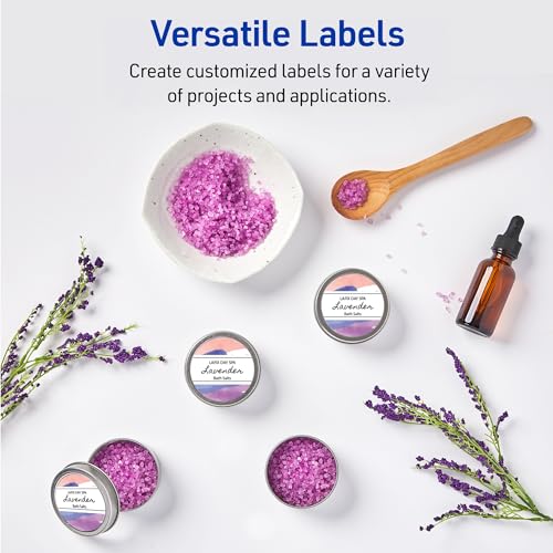 Avery Durable Waterproof Labels, Sure Feed Technology, 2" Diameter, Matte White, Laser/Pigment-Inkjet Printable, 96 Blank Labels, Great for Food Containers, Product Merchandising, and More (5657) - style: 96 labels