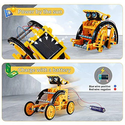 Lucky Doug 12-in-1 STEM Solar Robot Kit Toys Gifts for 8 9 10 11 12 13 Year Old Kids Boys Girls, Robot Building Education Science STEM Project Toys Kit Gifts for Kids Boys, Solar Powered by The Sun - color: Yellow