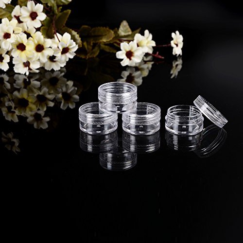 60 PCs 5 Gram Empty Plastic Cosmetic Samples Container and Labels for Make Up, Eye Shadow, Nails, Powder, Gems, Beads, Jewelry, Cream Small Clear Pot Jars with Lid - size: 60PC