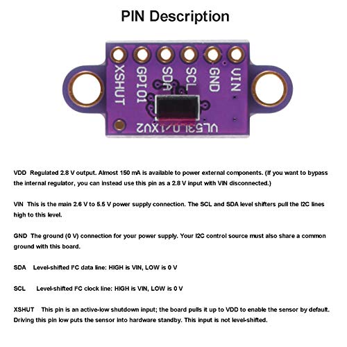 VL53L0X Time-of-Flight (ToF) Laser Ranging Sensor Breakout VL53L0XV2 Laser Flight Distance Measurement Module I2C IIC for Arduino(Pack of 4)