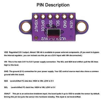 VL53L0X Time-of-Flight (ToF) Laser Ranging Sensor Breakout VL53L0XV2 Laser Flight Distance Measurement Module I2C IIC for Arduino(Pack of 4)