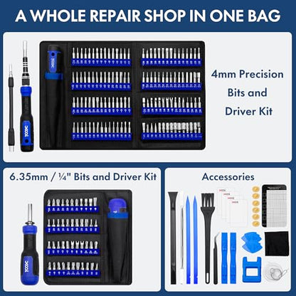 XOOL 200 in 1 Precision Screwdriver Kit, Electronics Repair Tool Magnetic Driver Kit with 164 Bits, Flexible Shaft, Extension Rod for Computer, iPhone, Laptop, PC, PS4, Xbox, Nintendo - color: Blue