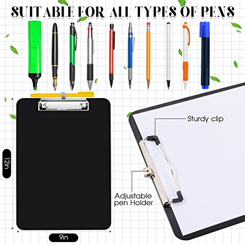 Jetec 4 Pcs Black Clipboards with Pen Holder, 8.5 x 11 Inch Hanging Plastic Board with Metal Clip, Holds 100 Sheets for Letter A4 Size Paper, Teachers Students Nurses Must Haves School Office Supplies