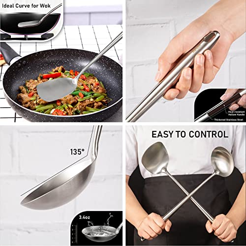 17″ Wok Utensils - Wok Spatula and Ladle, Skimmer Spoon, Slotted Spatula - color: 4-Pieces