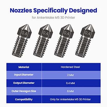Hardened Steel Nozzles for AnkerMake M5/M5C, 0.4mm, 4PCS - size: 0.4mm*4pcs-Hardened Steel