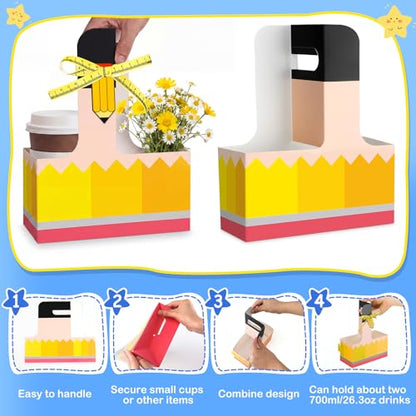 24 Set 2 Cup Pencil Drink Carrier with Handle - color: Pencil