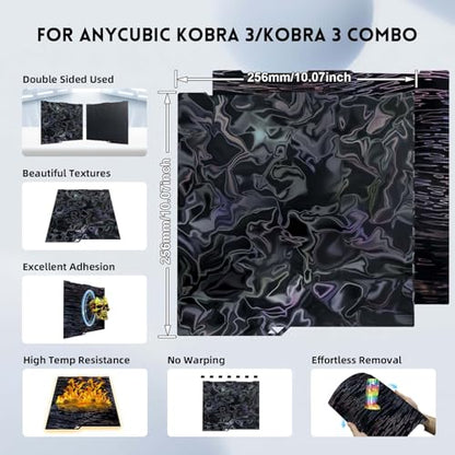 Abstract Water Ripples+Wood Grain PER Build Plate 256x268mm, Smooth PER Spring Steel Sheet Flexible Print Plate for Anycubic Kobra 3, Kobra 3 Combo 3D Printers - color: PER (Water Ripples+Wood Grain)
