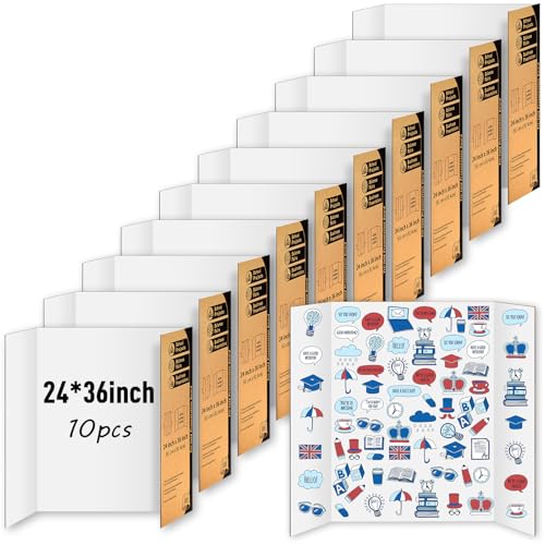 IKAYAS 10 Pack Trifold Poster Board 24" X 36" White Science Display Board