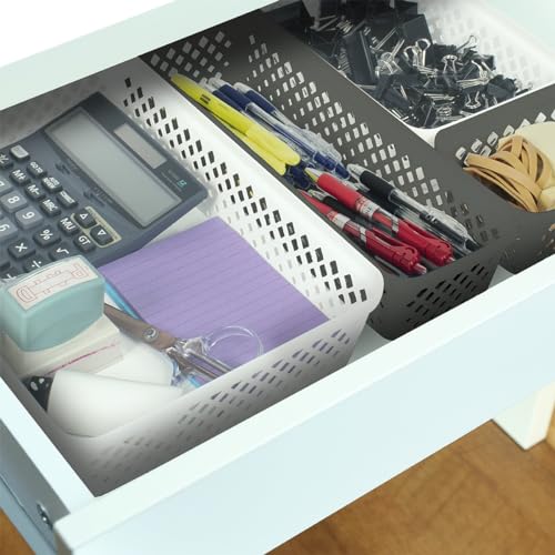 Glad Plastic Storage Basket Set - Multipurpose Drawer Trays, Kitchen Pantry Containers, and Bathroom Bins - Medium Organizers, Grey, 6 Count (Pack of 4) - color: Grey, size: Medium (Pack of 4)