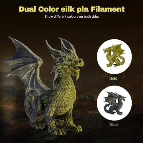 3DHoJor Silk PLA Filament 1.75mm Black Gold Dual Color PLA 3D Printer Filament 2 in 1 Coextrusion 1KG Spool(2.2lbs) 3D Printing Filament Dimensional Accuracy +/- 0.03mm Fits for Most FDM 3D Printers - color: Black Gold