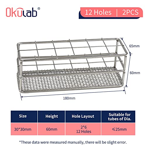 Test Tube Rack, 2pcs of 12 Holes Stainless Steel Test Tube Racks, Suitable for Tubes of Dia.≤21mm, Wire Constructed Test Tube Holder, for Classroom, Lab, TTRS12A2 - size: 2 Pcs of 12 Holes,for Tubes of Dia.≤21mm
