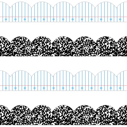 72ft Composition Notebook Bulletin Board Borders Lined Paper Scalloped Border Trim Black and White Composition Notebook Classroom Decor for Back to School Party Home Office Chalkboard Wall Decor - style: Composition Notebook