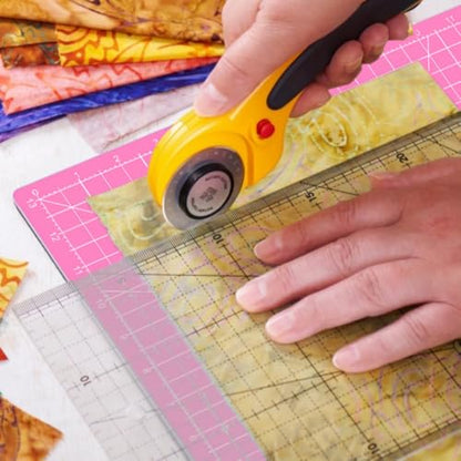 Rotating Self Healing Cutting Mat 14"x14" (13" Grid), Square Sewing Cutting Mat Board Perfect for Fabric Quilting & Art Projects, Pink - color: Pink
