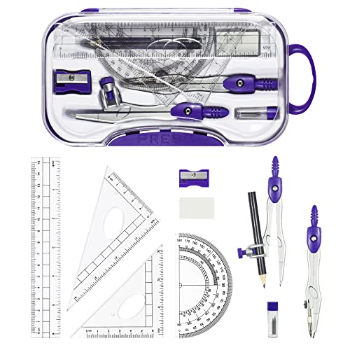 Vobou 10 pcs Math Geometry Set Student Supplies,Compass Kit Set (Purple） - color: Purple