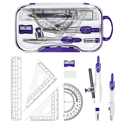 Vobou 10 pcs Math Geometry Set Student Supplies,Compass Kit Set (Purple） - color: Purple