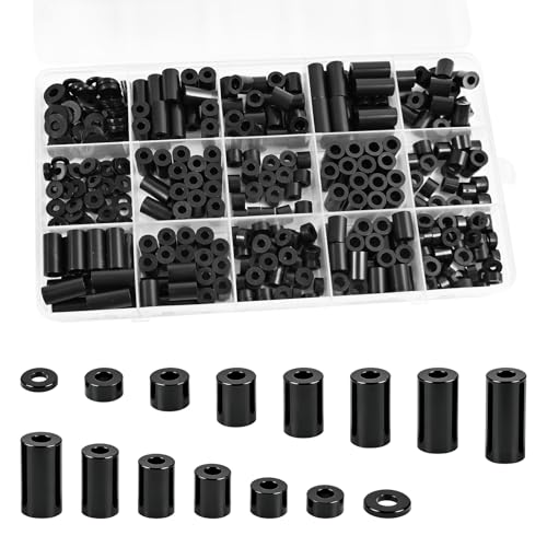 395 Pack Black Nylon Spacers Kit, Applicable to Standoff for PCB Motherboard, Circuit Board, Electrical Screws Switch and Receptacle Non-Threaded Round Plastic Spacers (Black)