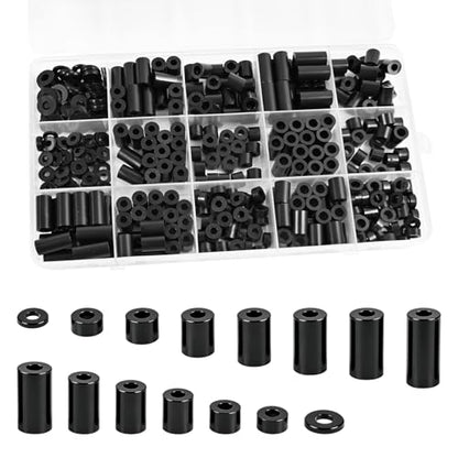 395 Pack Black Nylon Spacers Kit, Applicable to Standoff for PCB Motherboard, Circuit Board, Electrical Screws Switch and Receptacle Non-Threaded Round Plastic Spacers (Black)