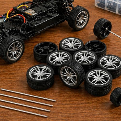 10PCS Toy Car Wheels 37mm Rubber Tire Wheels with Metal Shaft for RC Car Truck DIY Model Toy Wheel Replacement Accessories (2.5x37mm) - style: 2.5x37mm