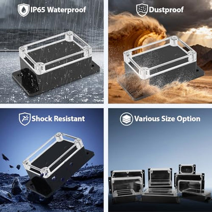 Junction Box with Clear Cover IP65 Waterproof ABS Plastic Universal Project Box with Fixed Ear, Black 3.9"x 2.6"x 1.9"(100x68x50mm)(Pack of 2) - color: 2 packs, size: 3.9"x 2.6"x 1.9"