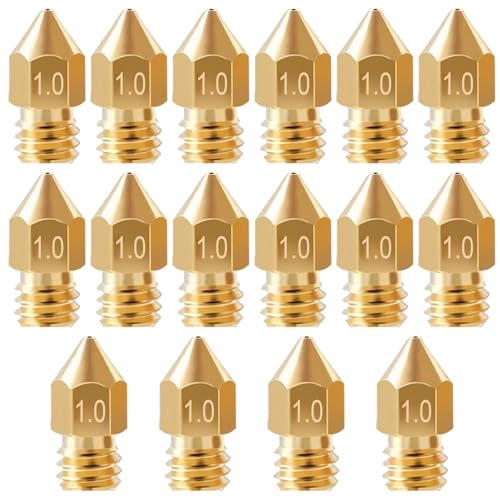 16Pcs Ender 3 Nozzle 1.0mm, MK8 Hotend Ender 3 v2 Nozzles 1.0mm 3D Printer Nozzles Compatible for Creality Ender 3/Ender 3 Pro/Ender 3 s1, Ender 5 Pro, CR-10, Makerbot, Anet A8 3D Printer, - style: 16Pcs Ender 3 Nozzle 1.0mm
