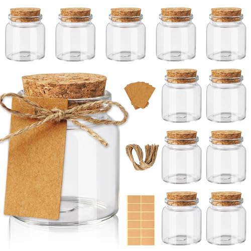 OurWarm 12 Pack 1.7oz Small Glass Jars with Cork Lids, Round Spell Jars - size: 12pcs - 50ml