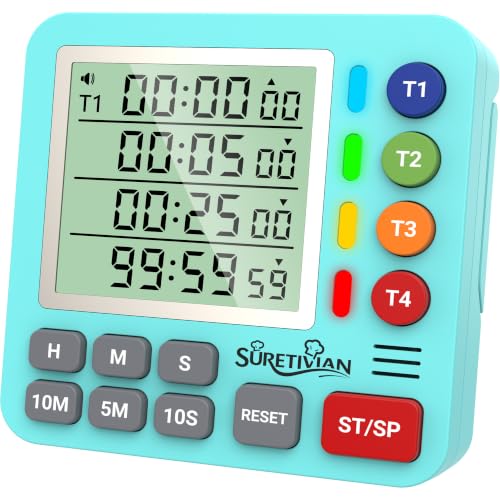 Digital Kitchen Timer with 4 Channel, Loud Alarm and Silent Mode - color: Mint Green