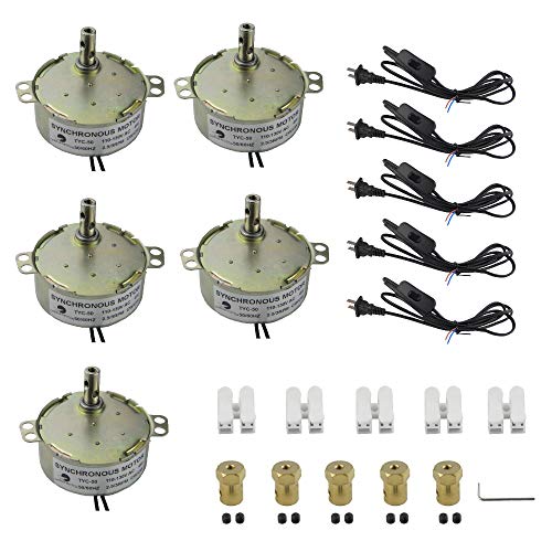 CHANCS 5PCS Synchronous Turntable Motors for Cup Turners 110V TYC-50 2.5-3RPM CW/CCW 4W Electric Motor with Power Cord Switch Plug, Cup Turners forTtumblers with 7mm Flexible Coupling Connector - size: 5PCS, style: Motor+Coupling+Clamp+Wire