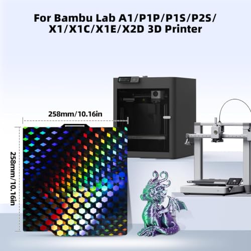 P2S X2D Smooth Effect PEG Build Plate, 256x256mm,Hexagonal Cube + 3D Water Droplet Pattern Holographic Print Bed Plate for Bambu Lab X2D/A1/P1P/P1S/P2S/X1/X1C/X1E 3D Printer Platform - color: PEG (Diamond Grid+Water Cube)