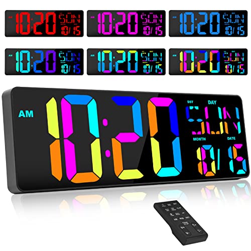 XREXS 17.2" Large Digital Wall Clock RGB Color Changing with Remote Control