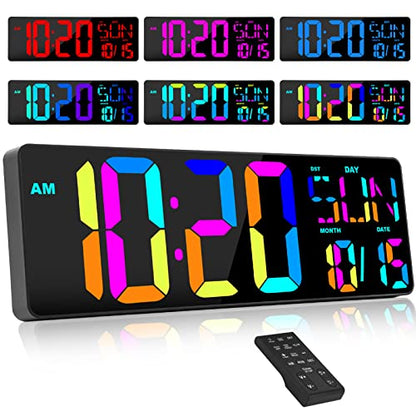 XREXS 17.2" Large Digital Wall Clock RGB Color Changing with Remote Control