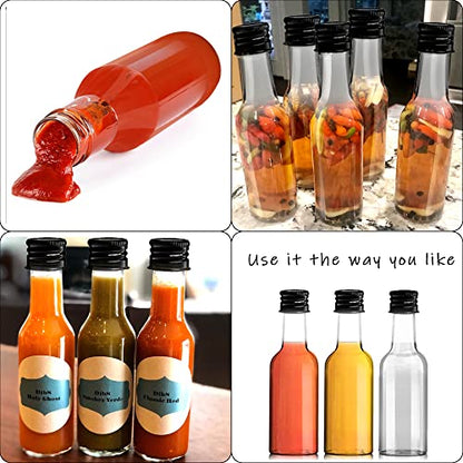 YZXODN 50 Pack 1.7oz Mini Liquor Bottles with Labels, Plastic Alcohol Bottles, Airtight Shot Bottles, Little Spirit Bottle with Funnel, Black Caps, Juice Bottle for Cocktail, Party Favors, Weddings - size: 50 pack